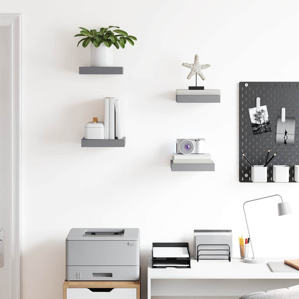 Schweberegale 4 Stk. Grau 23x23,5x3,8 cm MDF