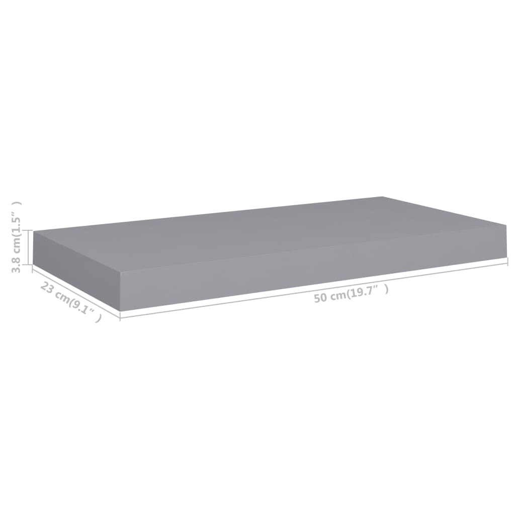Floating shelves 4 pcs. Grey 50x23x3.8 cm MDF