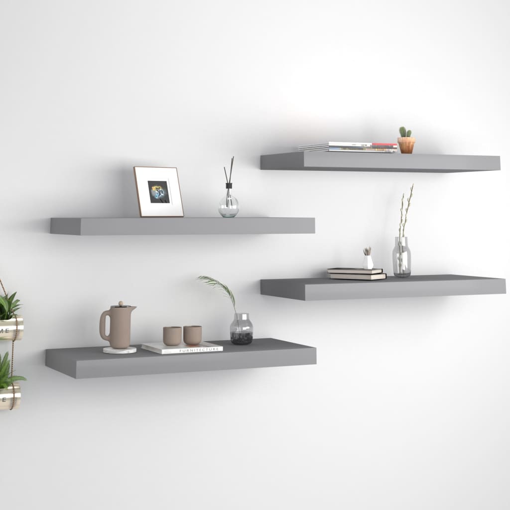 Floating shelves 4 pcs. Grey 60x23.5x3.8cm MDF