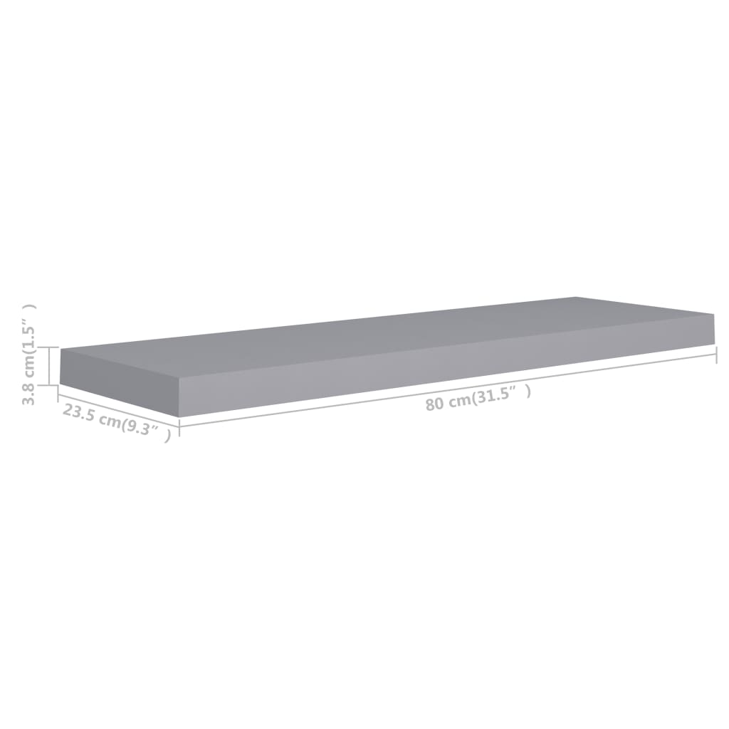 Floating shelves 4 pcs. Grey 80x23.5x3.8 cm MDF