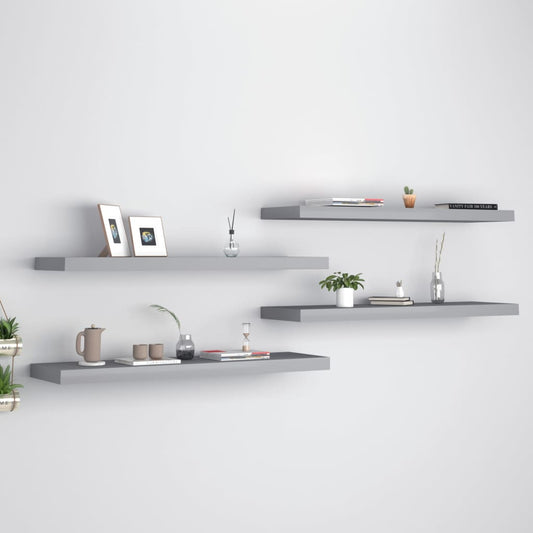 Floating wall shelves 4 pcs. Grey 90x23.5x3.8cm MDF