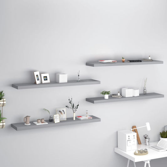 Floating wall shelves 4 pcs. Grey 120x23.5x3.8 cm MDF