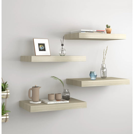 Étagères murales flottantes, 4 pièces, MDF, couleur chêne, 40 x 23 x 3,8 cm