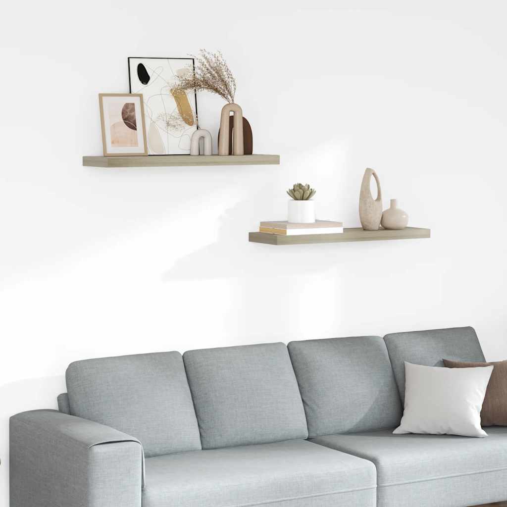 Schweberegale 2 Stk. Eiche-Optik 80x23,5x3,8 cm MDF