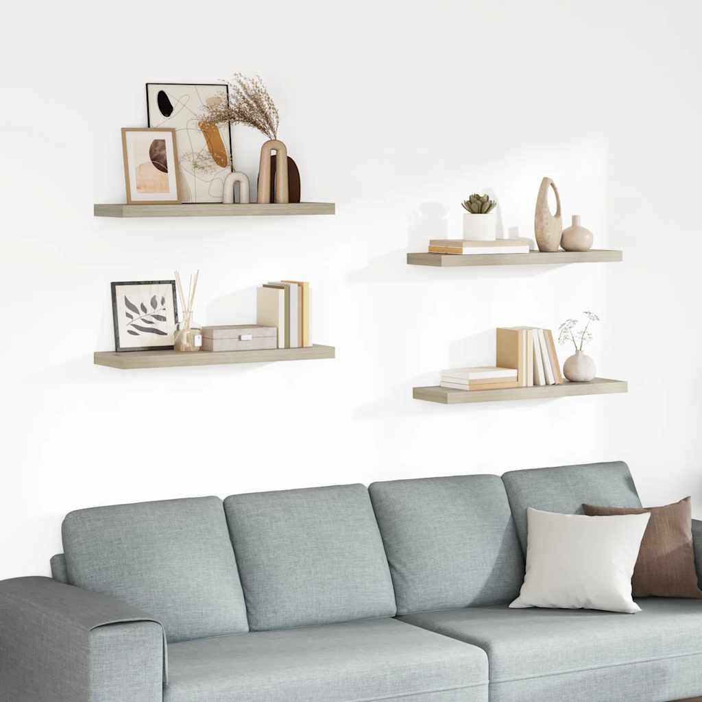 Schweberegale 4 Stk. Eiche-Optik 80x23,5x3,8 cm MDF