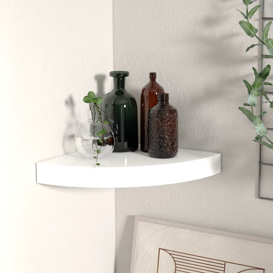 Corner floating shelf high-gloss white 25x25x3.8 cm MDF