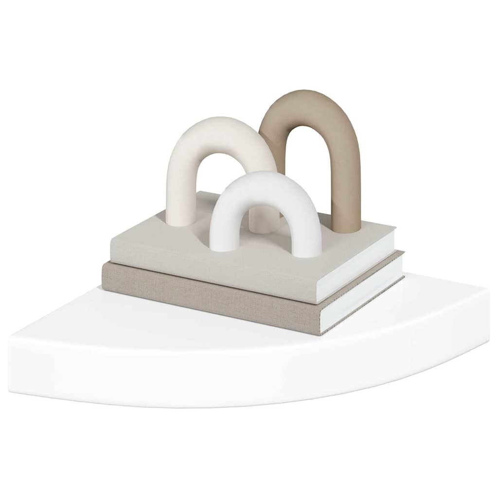 Schwebende Eckregale 2 Stk. Hochglanz-Weiß 25x25x3,8 cm MDF