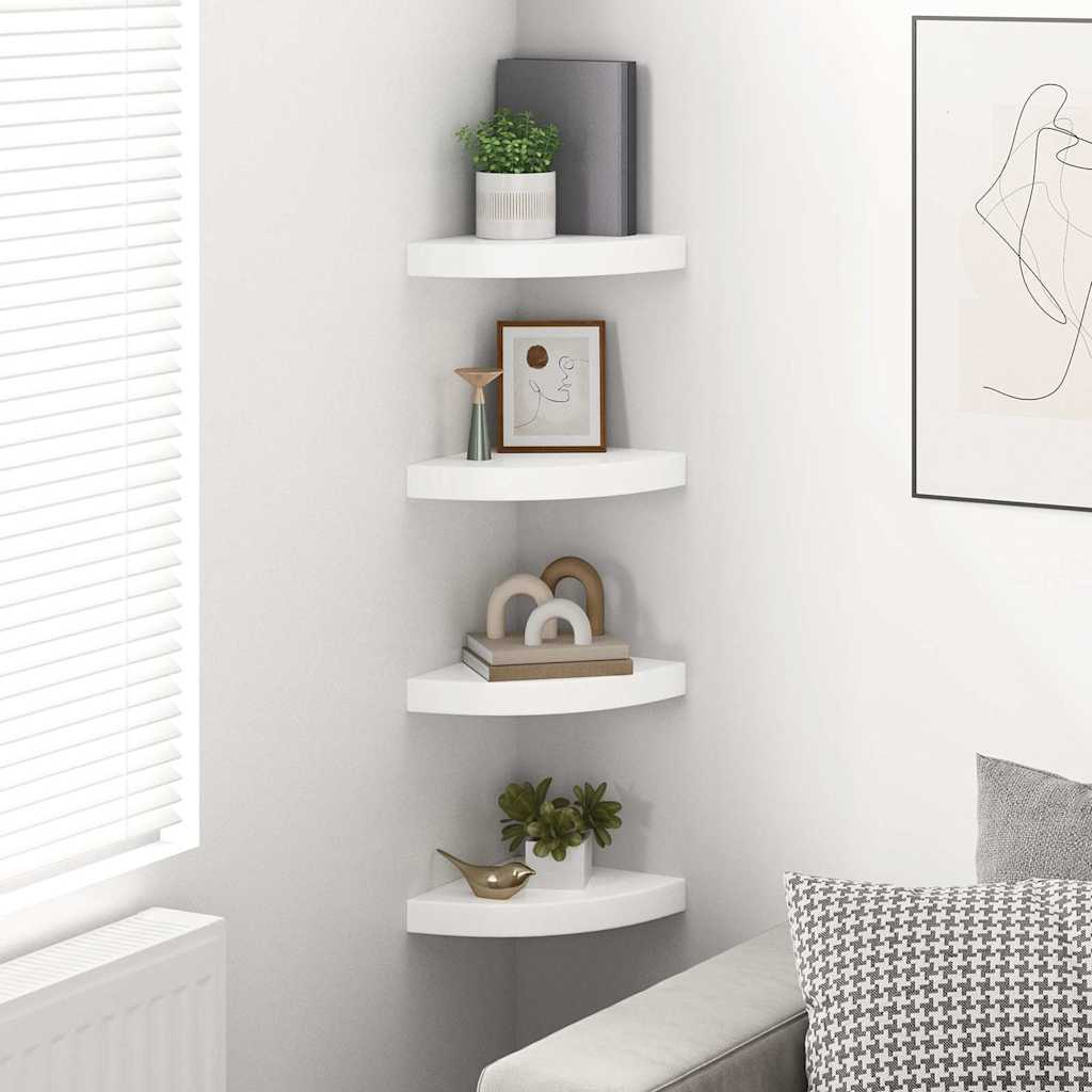 Schwebende Eckregale 4 Stk. Hochglanz-Weiß 25x25x3,8 cm MDF