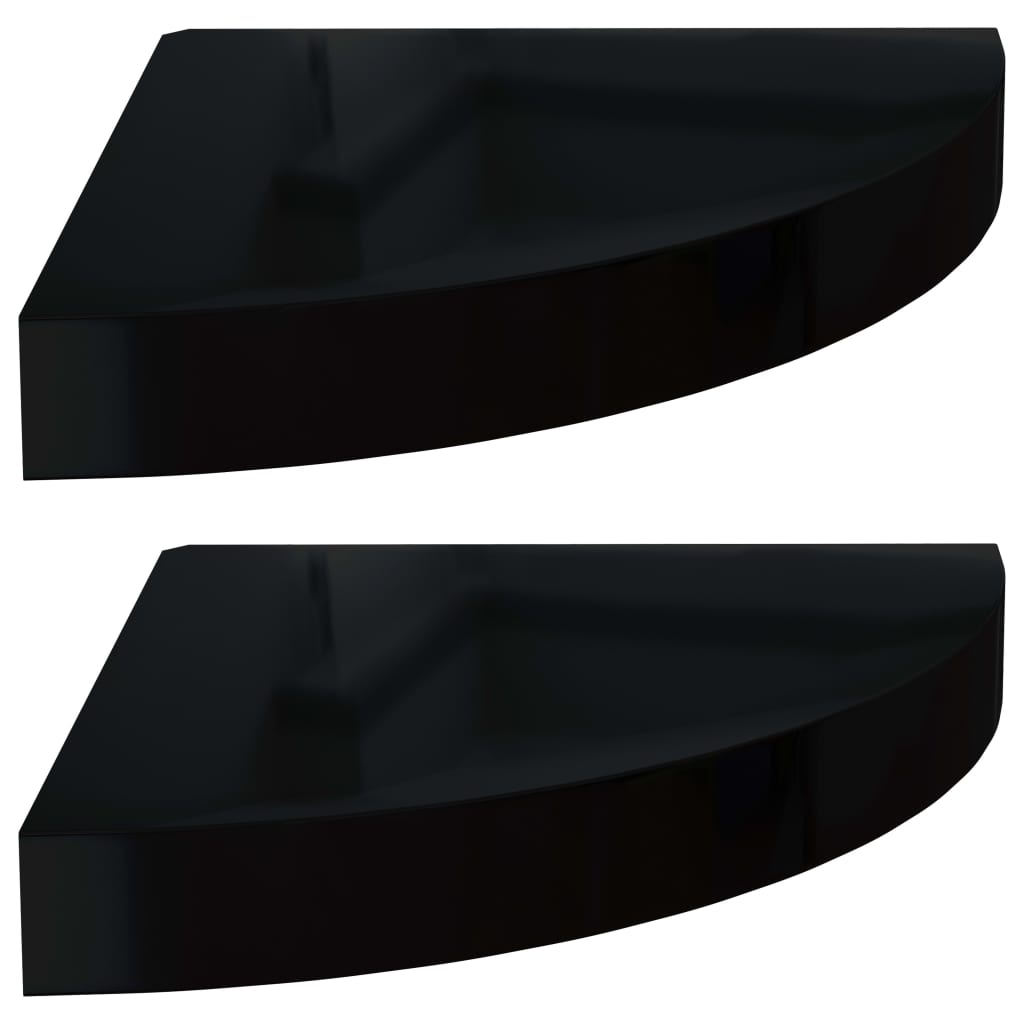 Étagères d'angle flottantes, lot de 2, noir brillant, 25 x 25 x 3,8 cm, MDF
