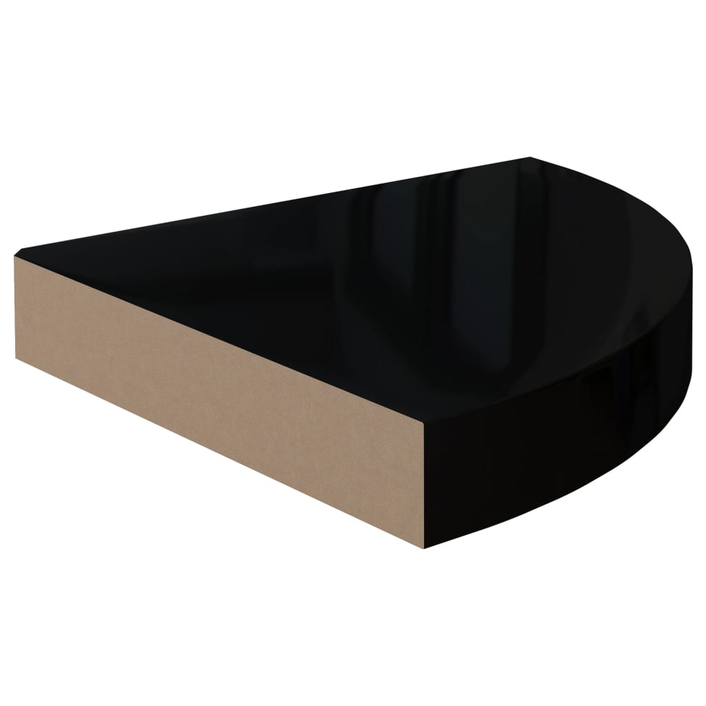 Étagères d'angle flottantes, lot de 2, noir brillant, 25 x 25 x 3,8 cm, MDF