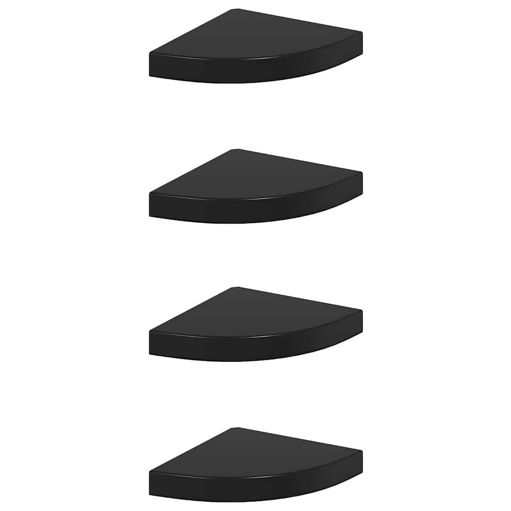 Eck-Schweberegale 4 Stk. Hochglanz-Schwarz 25x25x3,8 cm MDF
