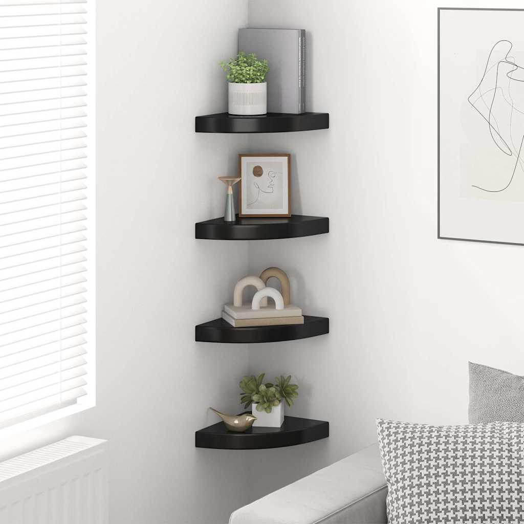 Eck-Schweberegale 4 Stk. Hochglanz-Schwarz 25x25x3,8 cm MDF