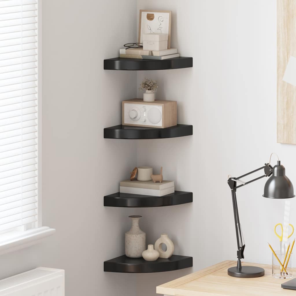 Eck-Schweberegale 4 Stk. Hochglanz-Schwarz 25x25x3,8 cm MDF