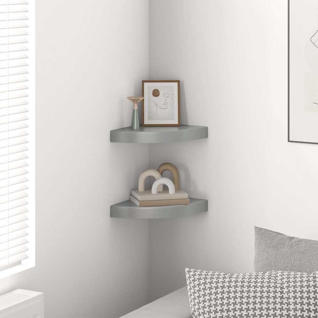 Eck-Schweberegale 2 Stk. Hochglanz-Grau 25x25x3,8 cm MDF