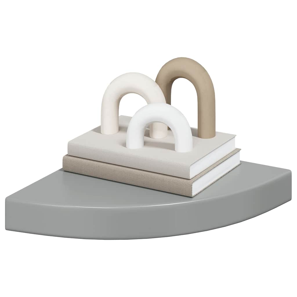 Eck-Schweberegale 2 Stk. Hochglanz-Grau 25x25x3,8 cm MDF