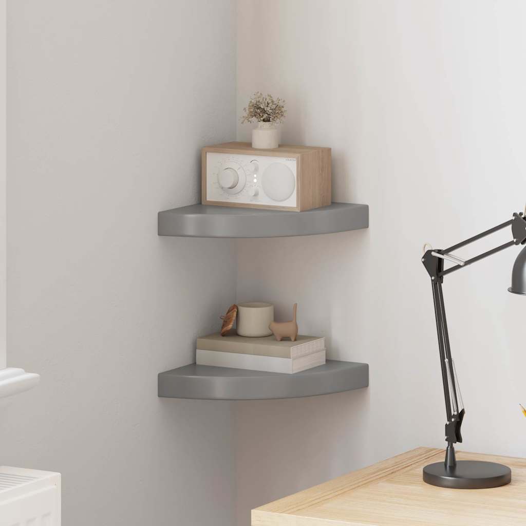 Eck-Schweberegale 2 Stk. Hochglanz-Grau 25x25x3,8 cm MDF