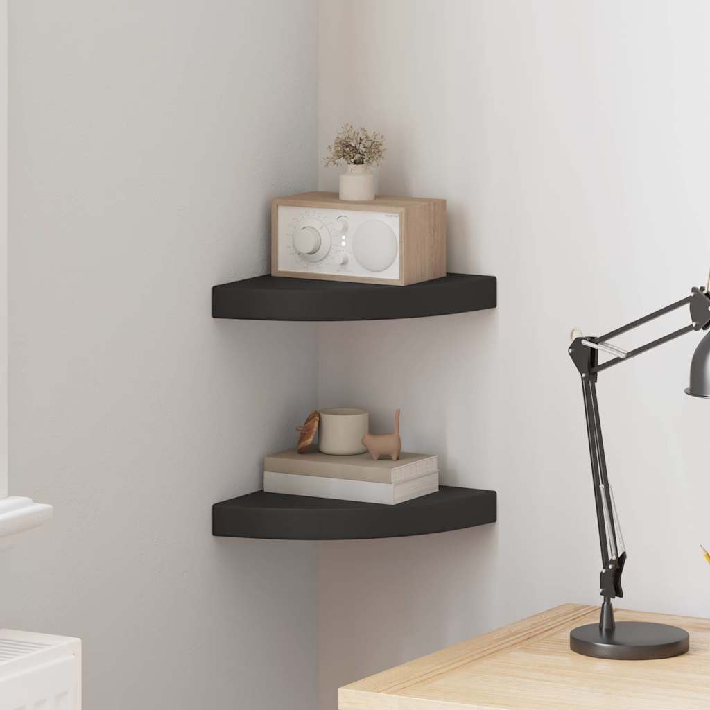Eck-Schweberegale 2 Stk. Schwarz 25x25x3,8 cm MDF
