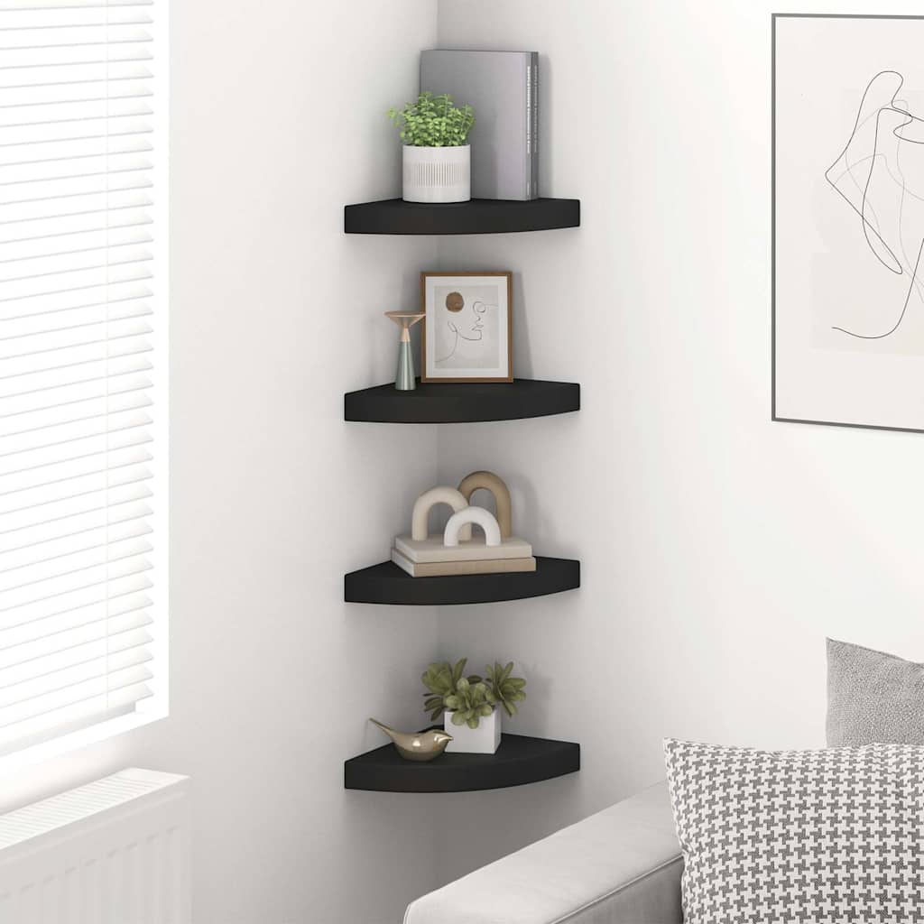 Eck-Schweberegale 4 Stk. Schwarz 25x25x3,8 cm MDF