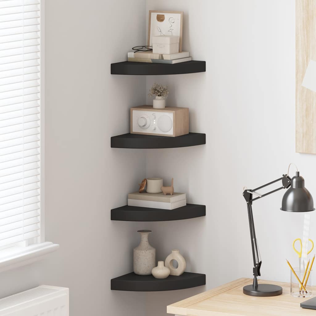 Eck-Schweberegale 4 Stk. Schwarz 25x25x3,8 cm MDF