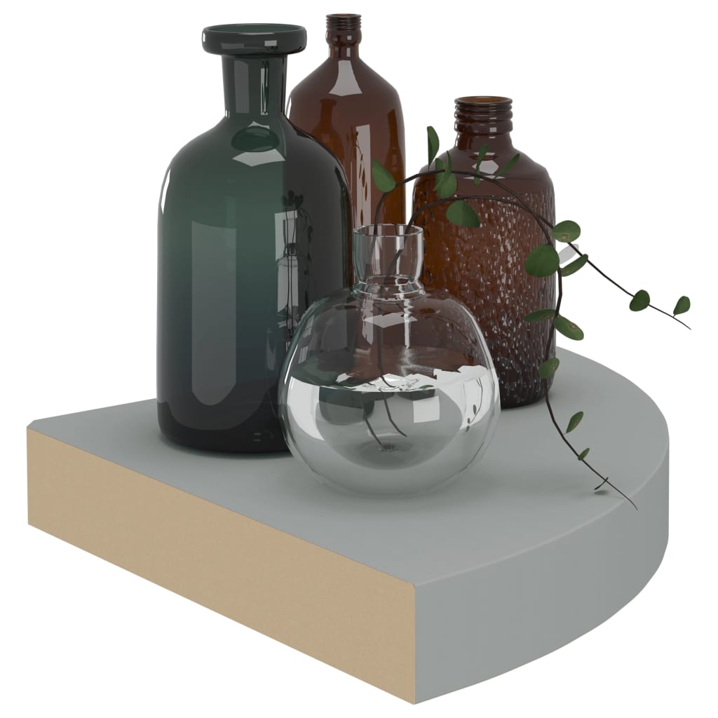 Étagères flottantes d'angle, lot de 2, gris, 25 x 25 x 3,8 cm, MDF