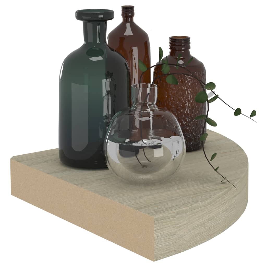 Étagères flottantes d'angle, lot de 4, aspect chêne, 25 x 25 x 3,8 cm, MDF