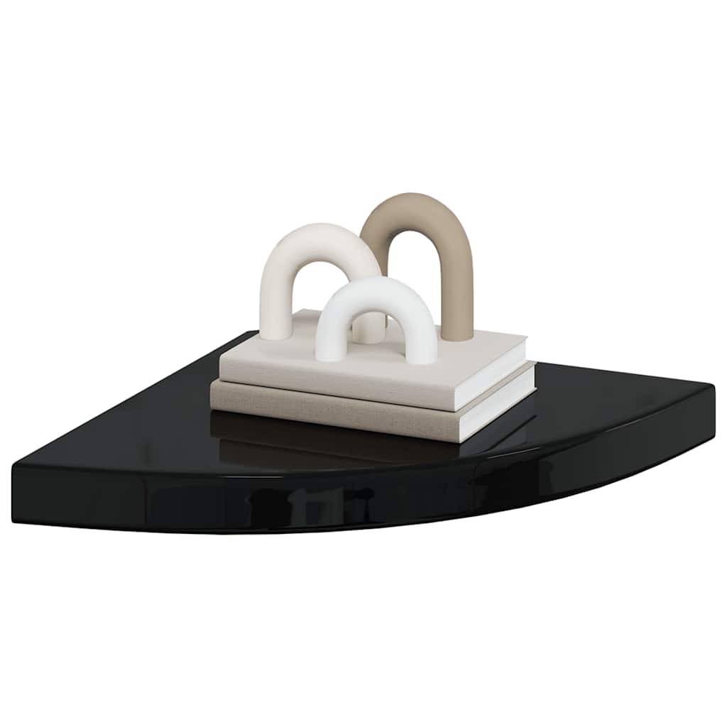 Eck-Schweberegale 2 Stk. Hochglanz-Schwarz 35x35x3,8 cm MDF