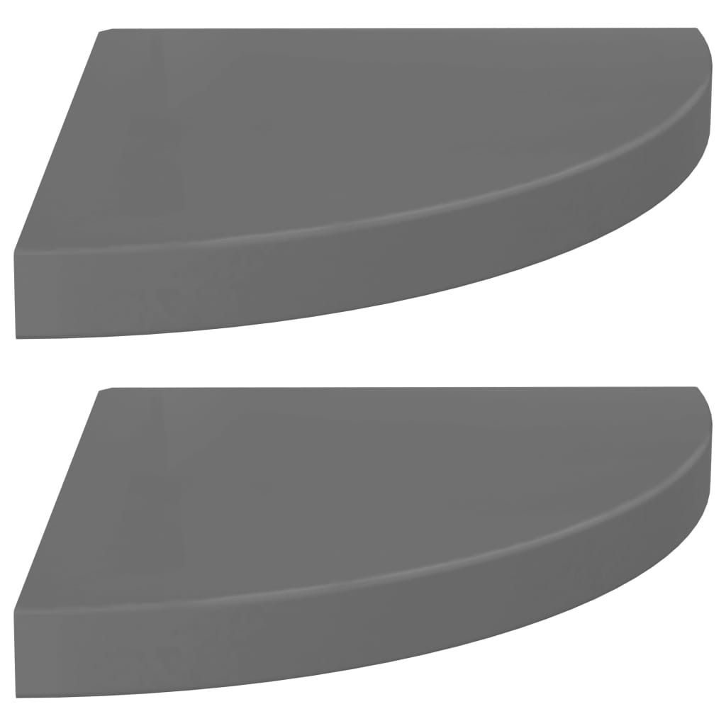 Étagères d'angle flottantes, lot de 2, gris brillant, 35 x 35 x 3,8 cm, MDF