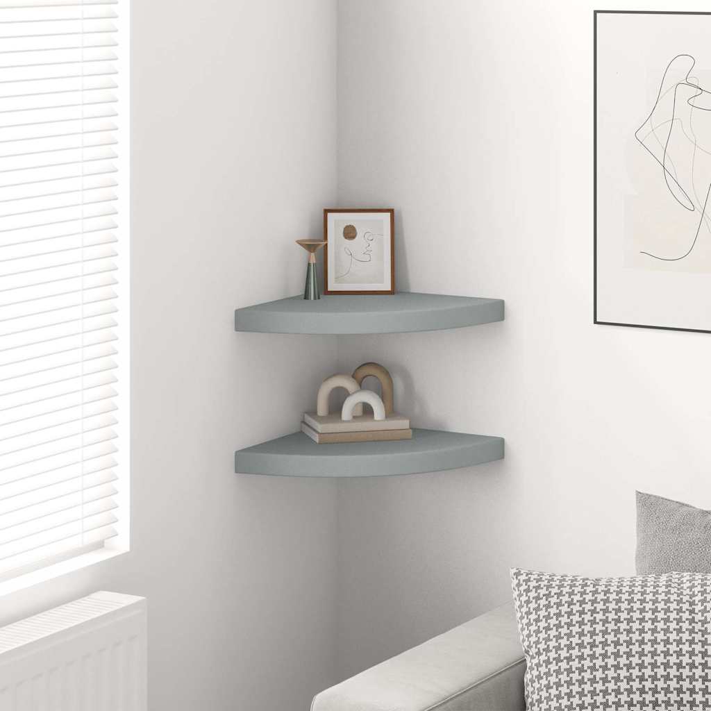 Eck-Schweberegale 2 Stk. Grau 35x35x3,8 cm MDF
