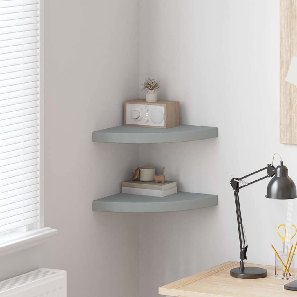 Eck-Schweberegale 2 Stk. Grau 35x35x3,8 cm MDF