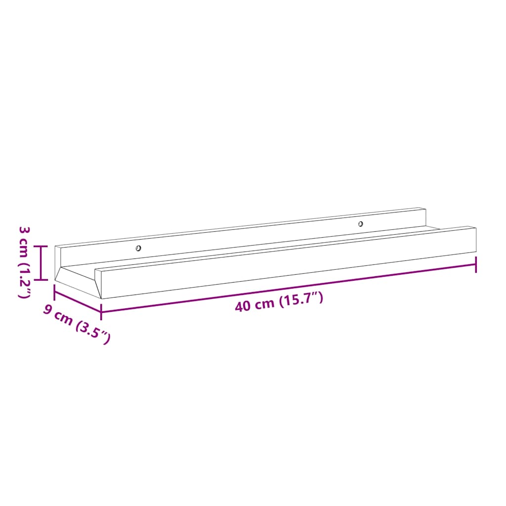 Bilderleisten 2 Stk. Schwarz 40x9x3 cm MDF