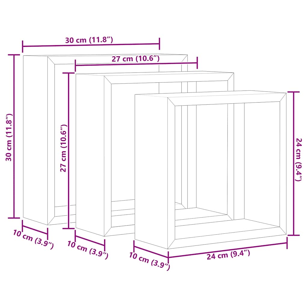 Würfelregale 3 Stk. Schwarz MDF