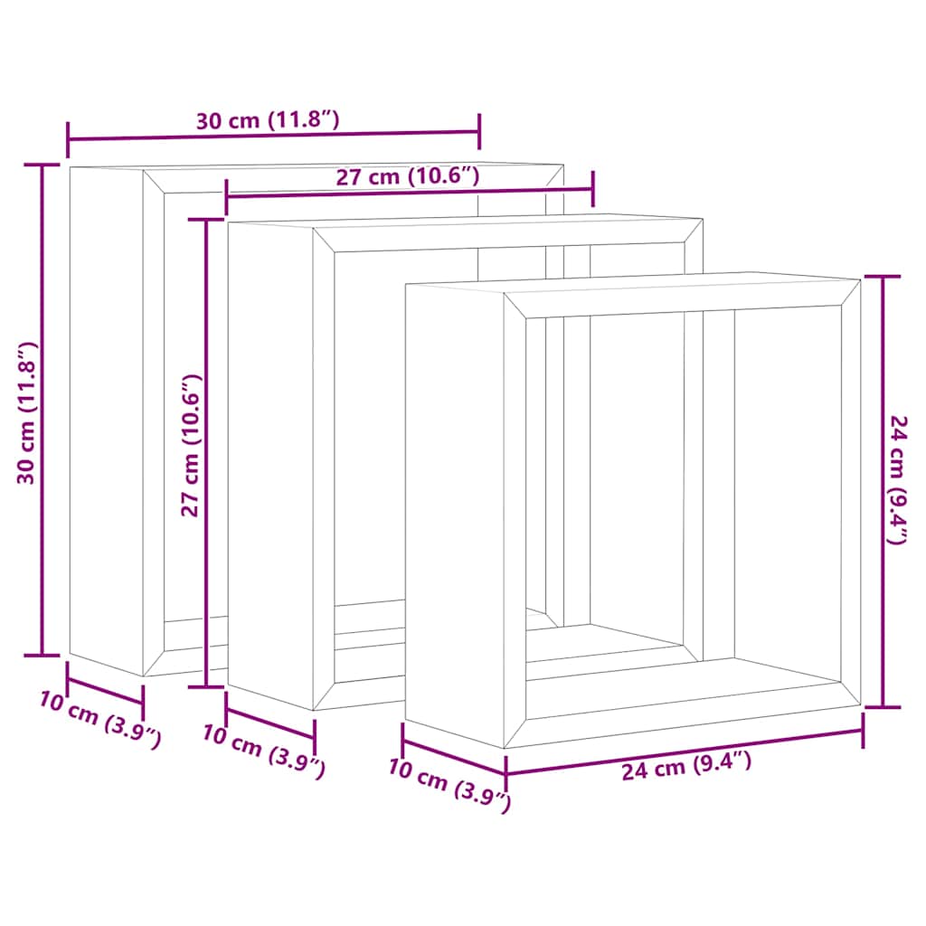 Würfelregale 3 Stk. Schwarz MDF