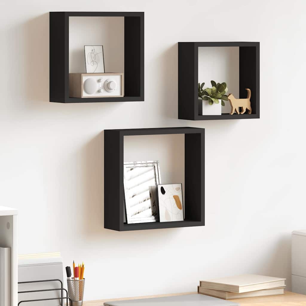 Würfelregale 3 Stk. Schwarz MDF