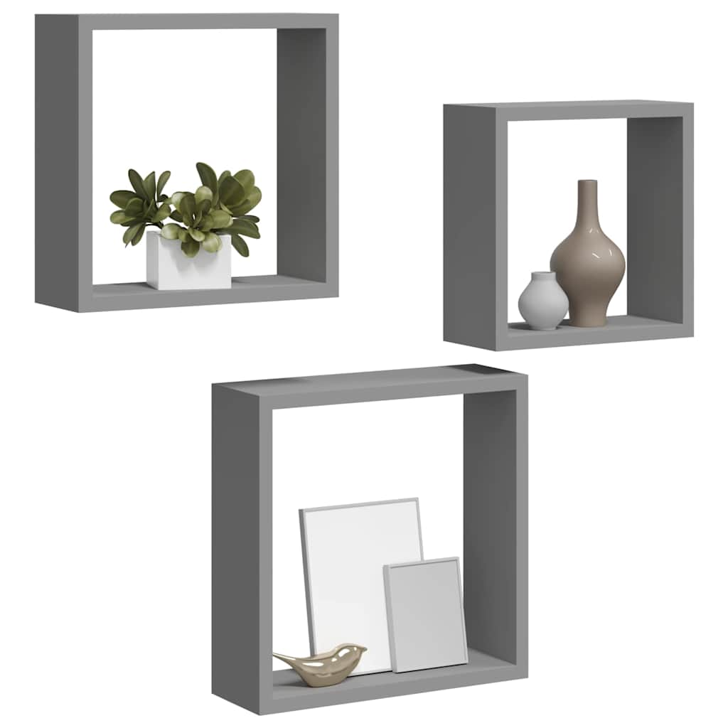Würfelregale 3 Stk. Grau MDF