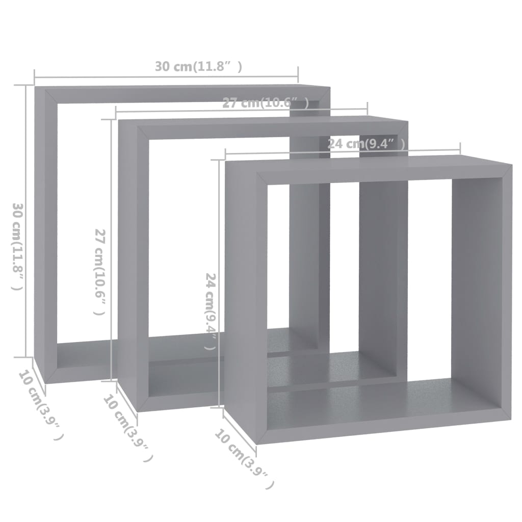 Würfelregale 3 Stk. Grau MDF