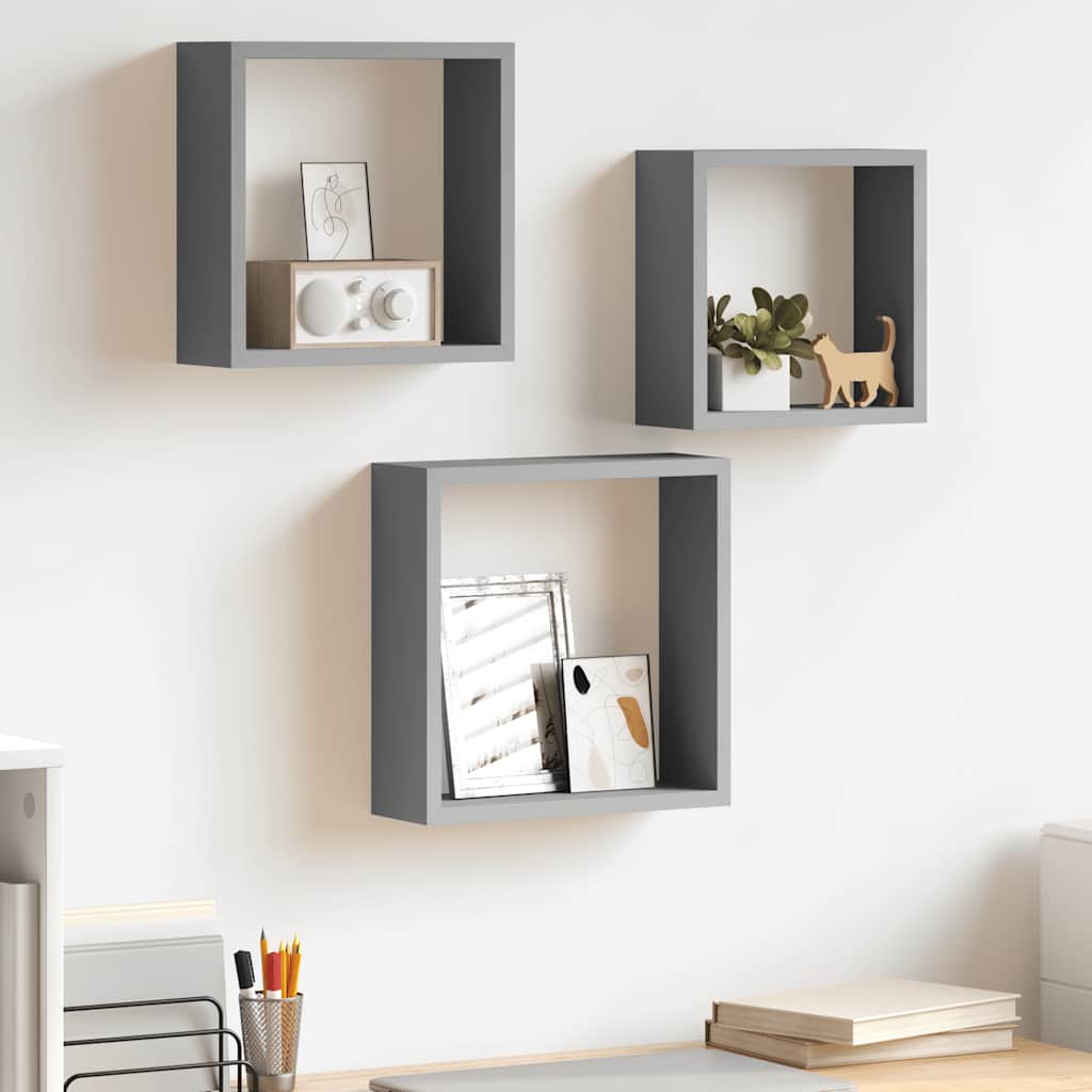 Würfelregale 3 Stk. Grau MDF