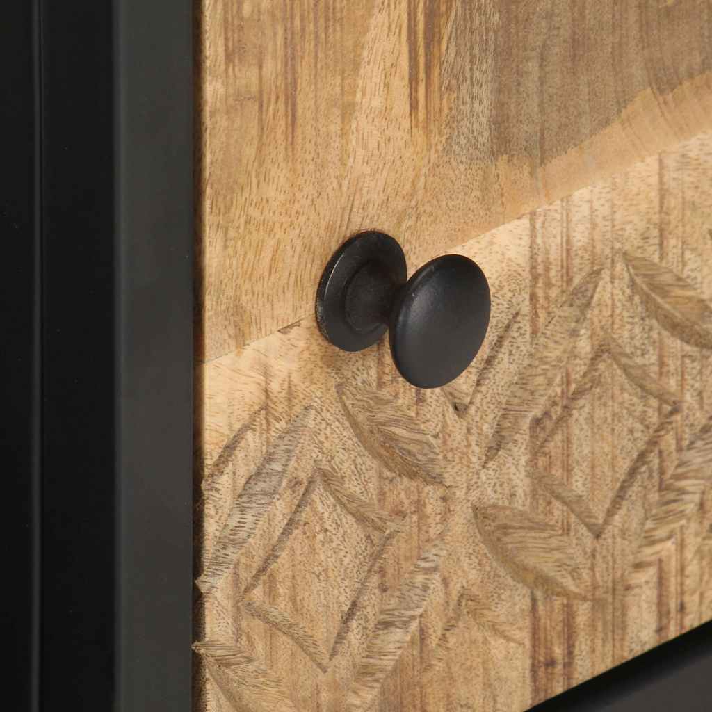 TV-Schrank mit Geschnitzter Tür 90x30x40 cm Raues Mangoholz