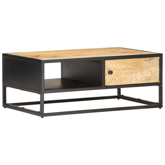 Table basse avec porte sculptée 90x55x36 cm Bois de manguier brut