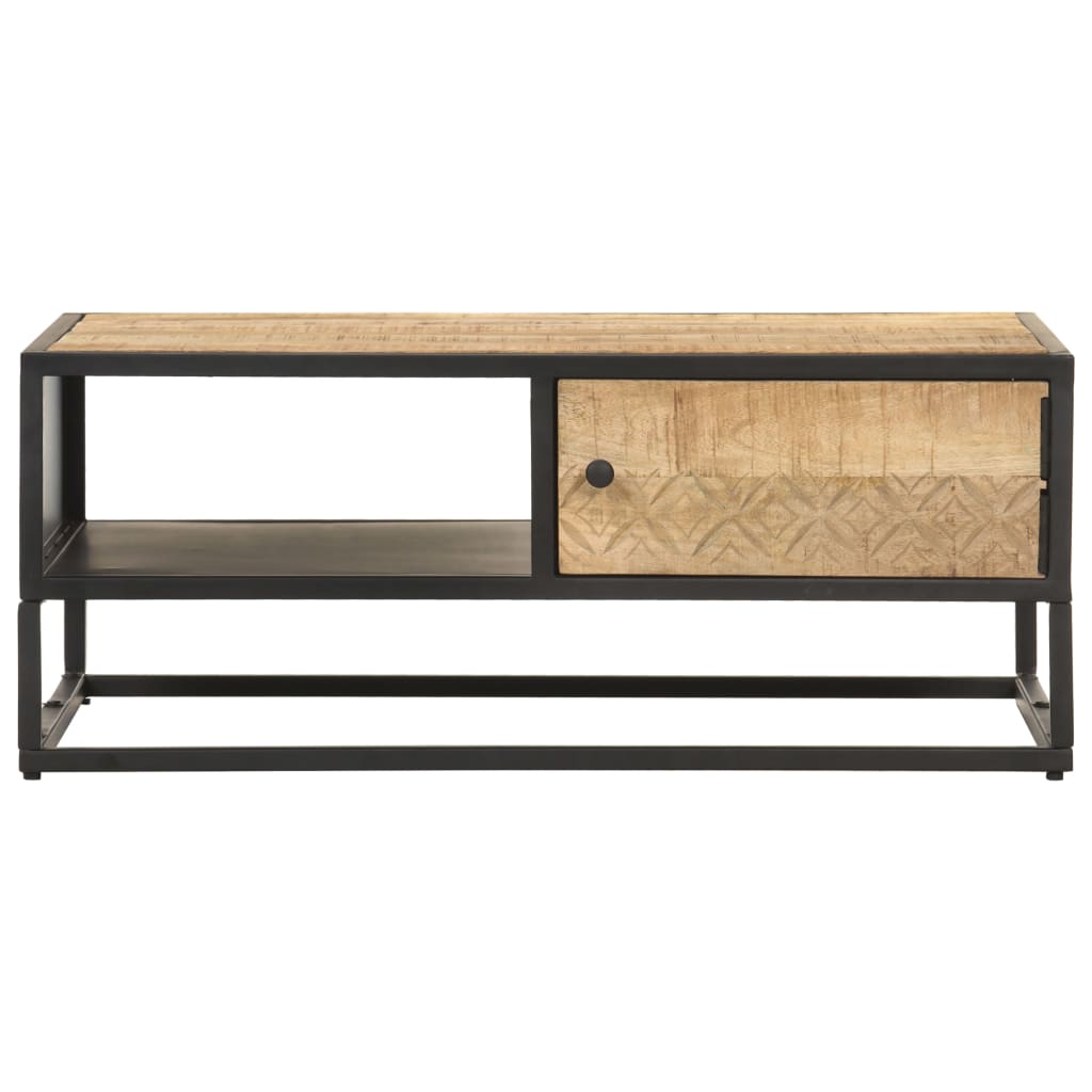 Table basse avec porte sculptée 90x55x36 cm Bois de manguier brut