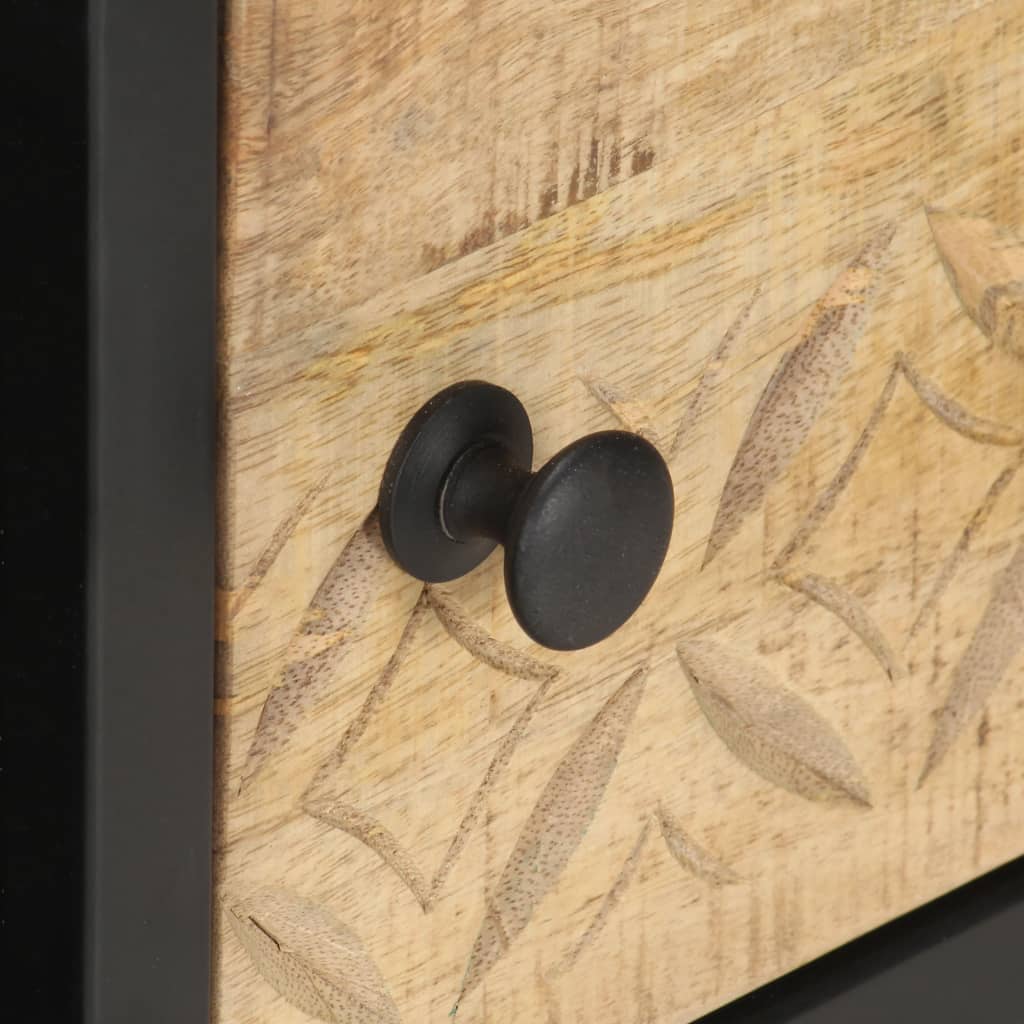 Table basse avec porte sculptée 90x55x36 cm Bois de manguier brut