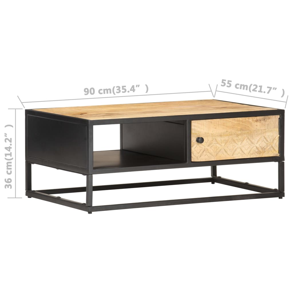 Table basse avec porte sculptée 90x55x36 cm Bois de manguier brut