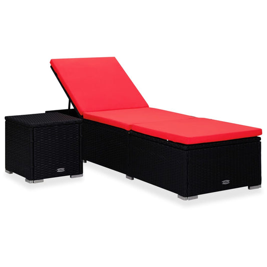 Chaise longue avec coussin et table à thé en résine tressée rouge