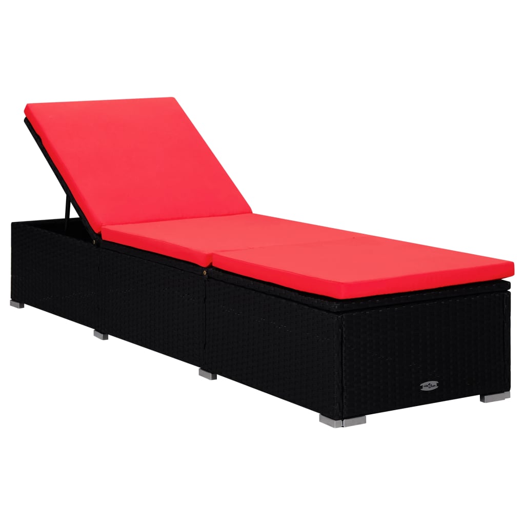 Chaise longue avec coussin et table à thé en résine tressée rouge