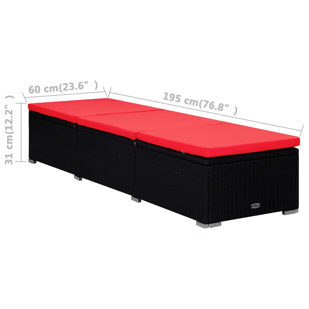 Chaise longue avec coussin et table à thé en résine tressée rouge