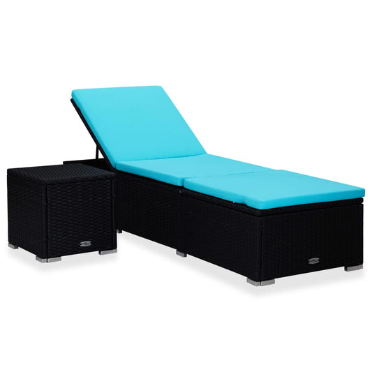 Chaise longue avec coussin et table à thé en résine tressée bleue