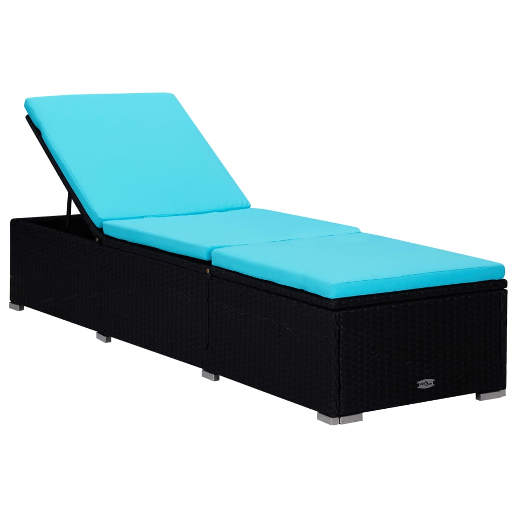Chaise longue avec coussin et table à thé en résine tressée bleue
