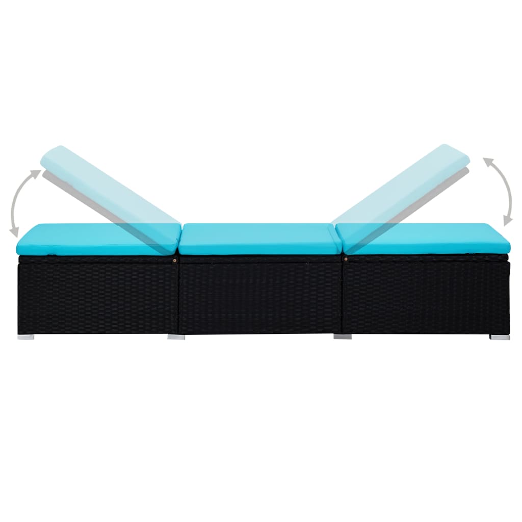 Chaise longue avec coussin et table à thé en résine tressée bleue