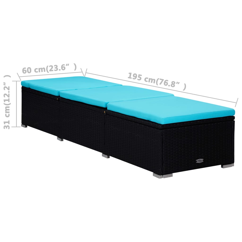 Chaise longue avec coussin et table à thé en résine tressée bleue