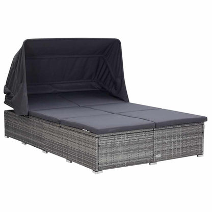 2-Personen-Sonnenliege mit Auflage Poly Rattan Grau