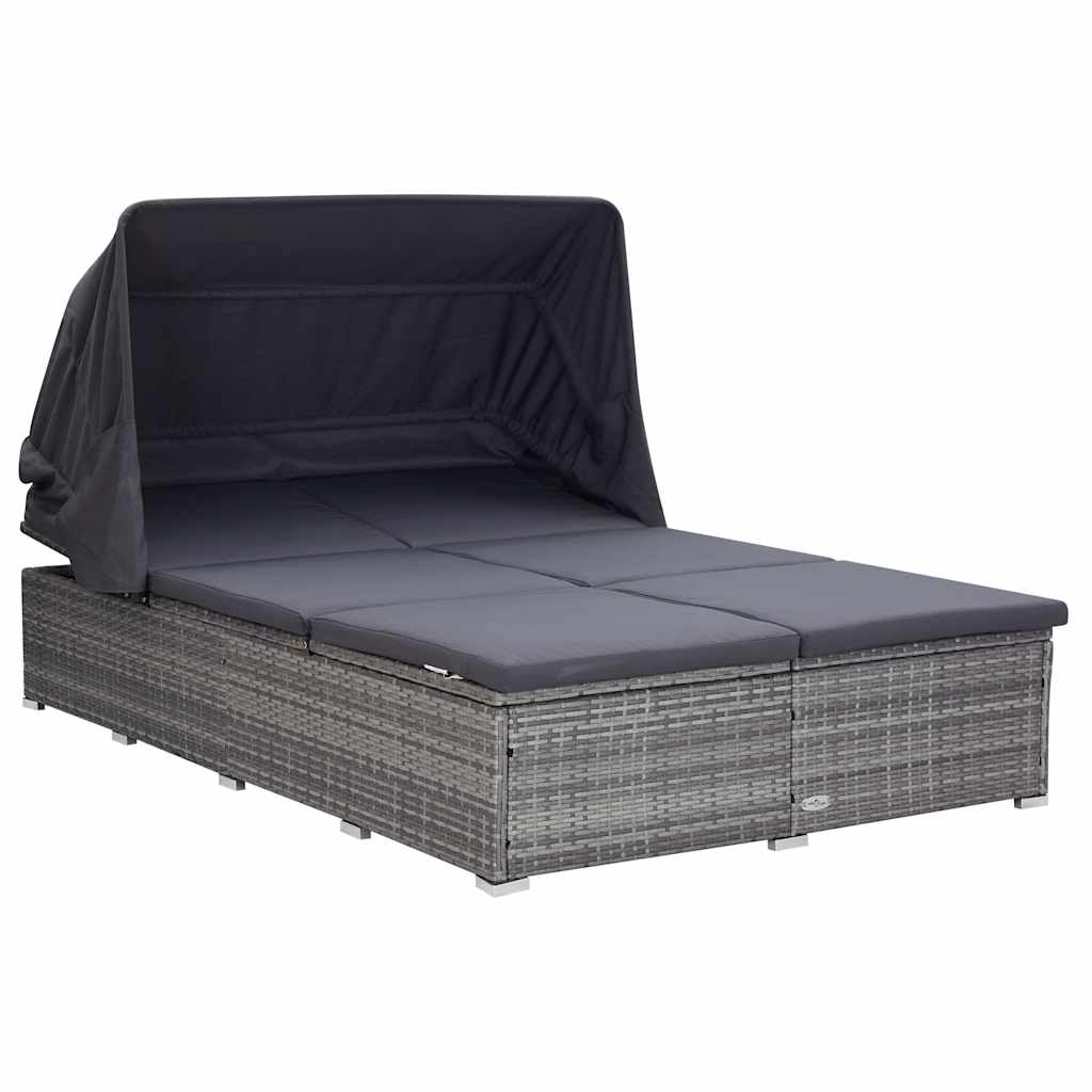 2-Personen-Sonnenliege mit Auflage Poly Rattan Grau